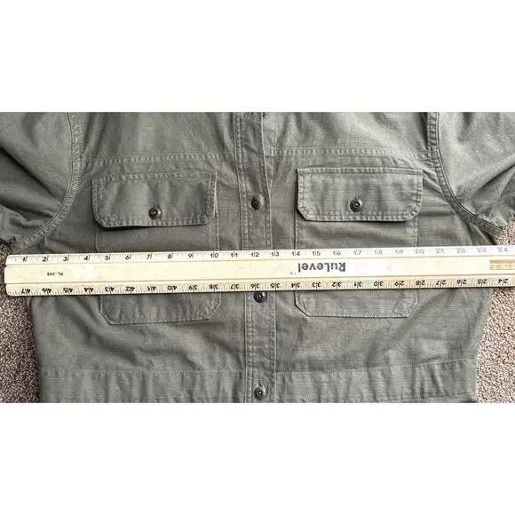 NWT Outerknown Sz L 100% Org Ctn Olive Cinched Adj Waist Btn Plts LS Shirt Dress - Picture 10 of 13